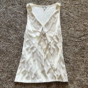 Express Women's Layered Tan Cream Sleeveless Ruffle V Neck Tank Top